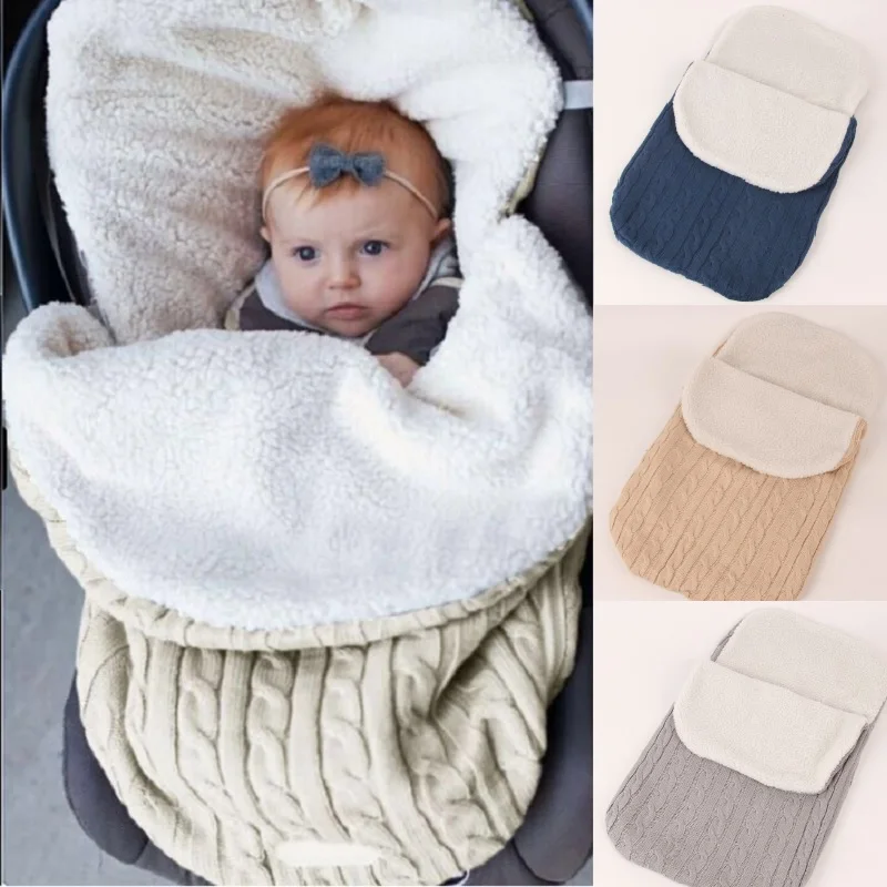 Wool Crochet Newborn Sleepsacks Baby Receiving Blankets Baby Boy Stroller Sleeping Bag Fleece Infant Wrap Bedding Quilt Knitted