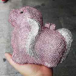 KHNMEET Animal Design Luxury Crystal Bag Pink Dog Rhinestone Evening Bags Women Wedding Party Evening Bags SC241