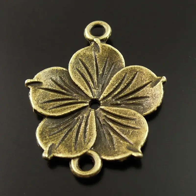 50pcs/pack Women Antique Bronze Tone Flowers Necklace Pendants Bracelet Connector 26*21*2mm Charms Jewelry Findings Crafts 35404