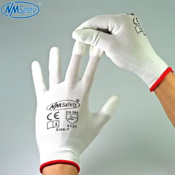NMSafety 12 pares de guantes de trabajo de seguridad antiestáticos con dedos de inmersión de poliuretano blanco