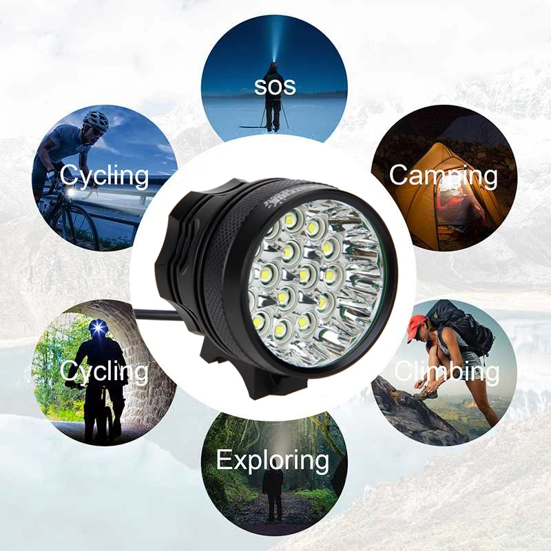 Bright 20000lm Bicycle Light 3 Modes Cycling Lamp Super Waterproof 16 LED Bike Light Headlight Bike Accessories No Battery