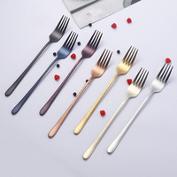 2-7pcs Korea Cutlery Stainless Steel Dinner Fork Colorful Long Handled Dessert Fork Salad Rainbow Tableware Mirror Polish 8iinch