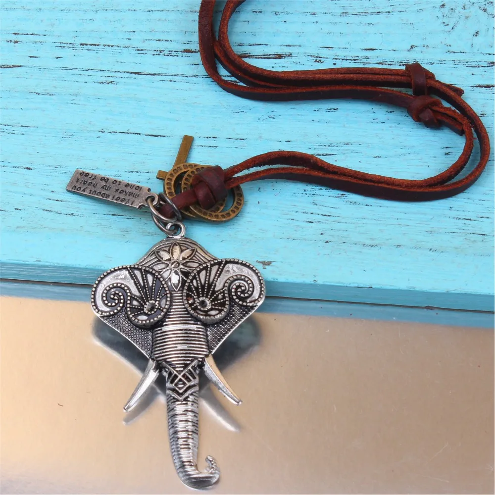 2016 new fashion steampunk  male leather necklace alloy cute elephant head pendant 28