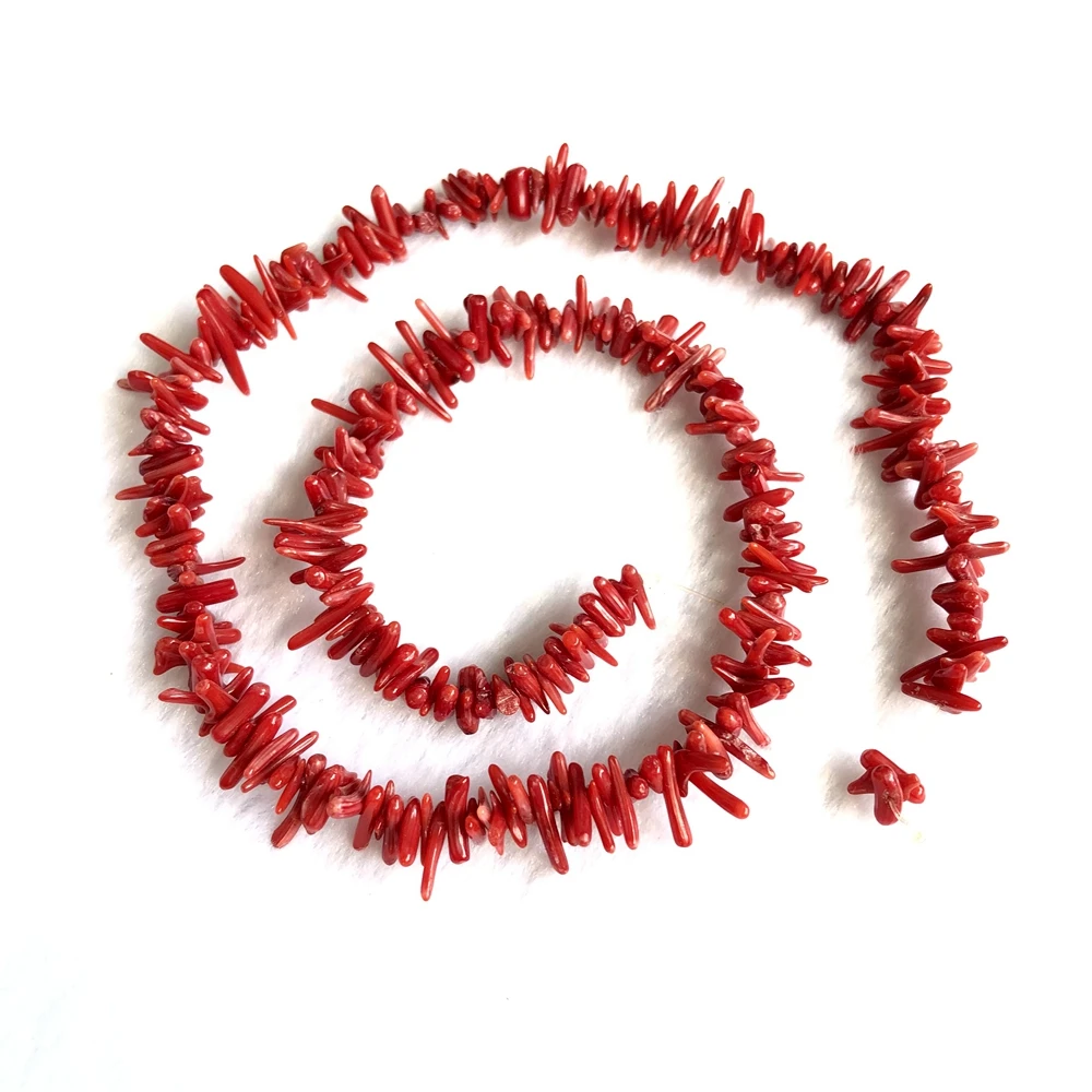 Wholesale 1strings Natural Red Coral Chips Beads 2x8mm Tiny Chips  Beads Coral Chips For Jewelry Making 15.5