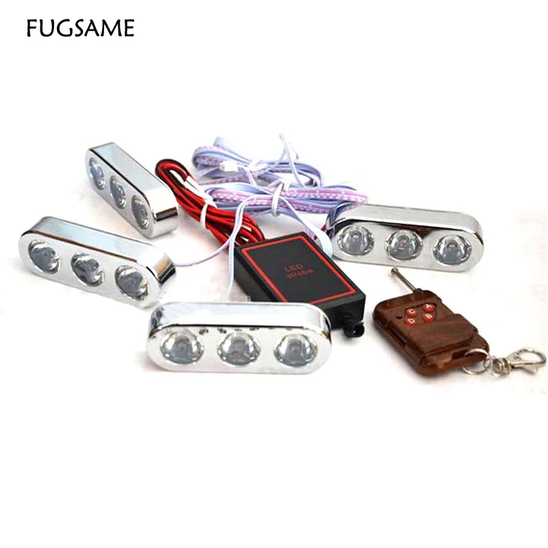 FUGSAME 4*3LED Wireless Remote Control Strobe Rogue Reversing Car Hawkeye 12LED Daytime Driving Lights Flashing Lights