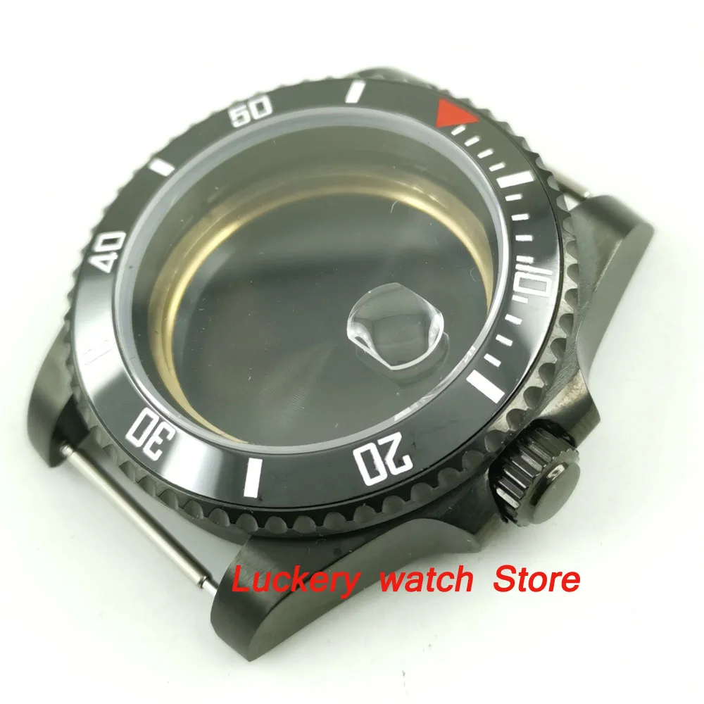 40mm Sapphire glass black ceramic bezel Black PVD coating stainless steel Watch Case fit ETA 2836 miyota 8215 movem-BK04