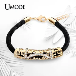 UMODE Hollow Curve Element Stylish Austrian Rhinestones Gold Color Rope Charm Bracelet Feminino Bangle Jewelry for Women UB0072