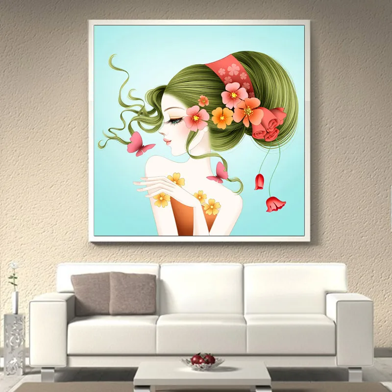 New 5d Diamond Painting Full Drill Living Room Embroidered Bedroom Cartoon Cute Woman Said Point Drill Cross Stitch