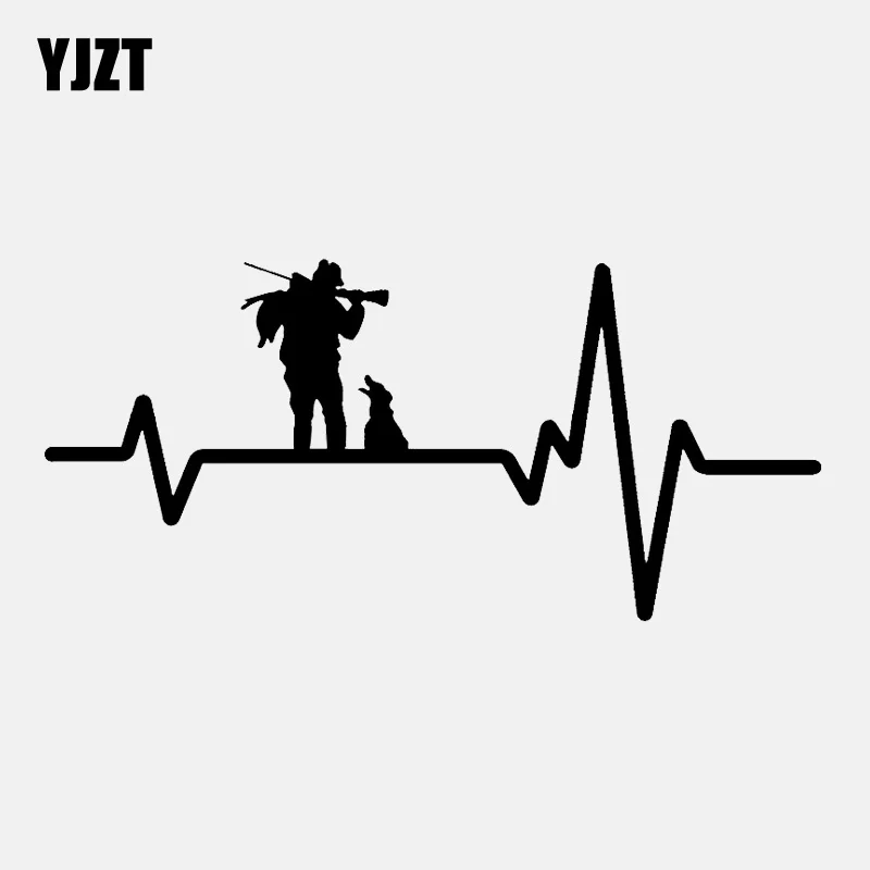 YJZT 16.7CM*7.8CM HUNTER Rifle Gun  Carry Duck Dog Heartbeat Vinyl Black/Silver  Car Sticker C22-1256