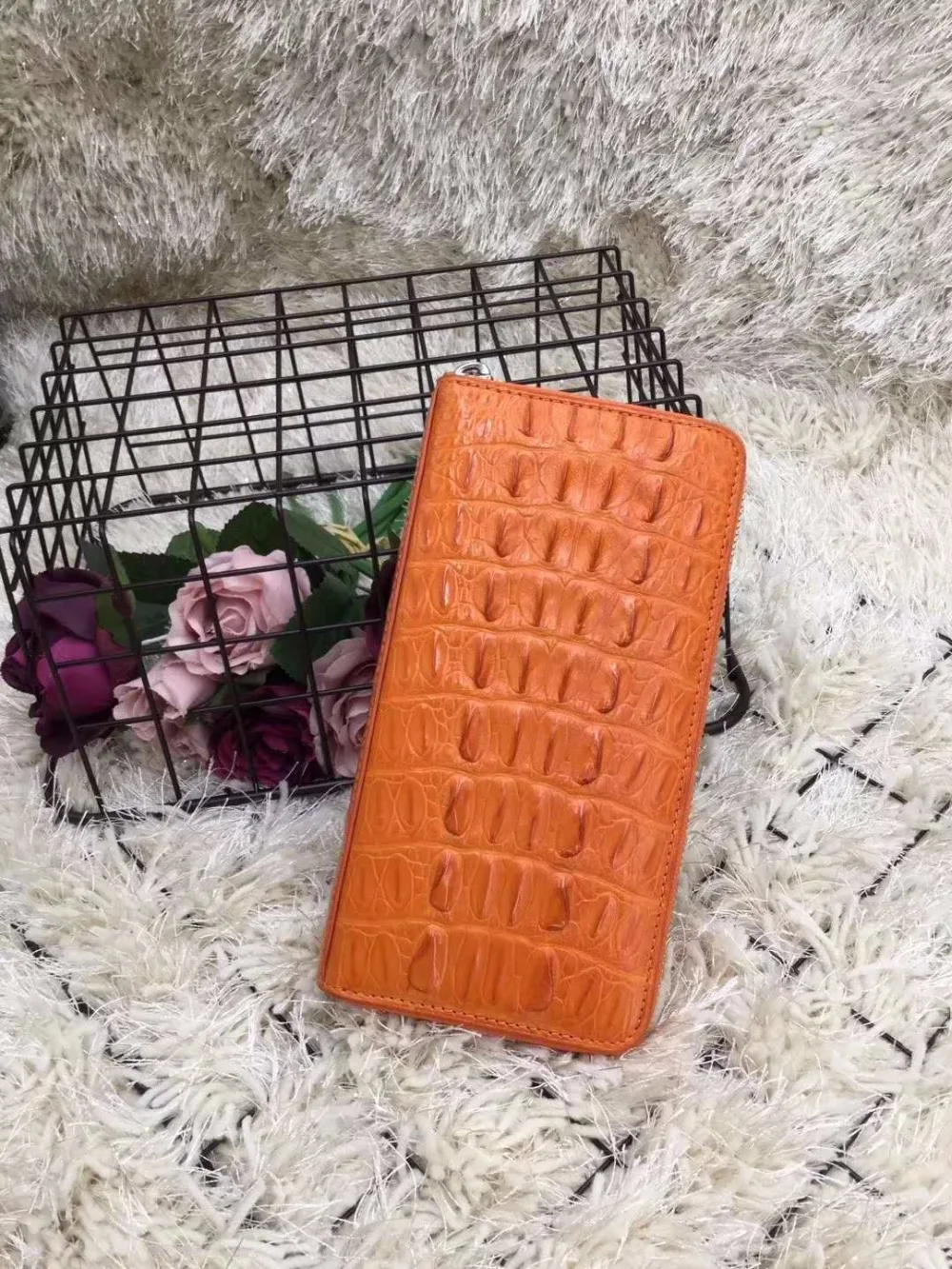 

100% real genuine crocodile women wallet lady purse case with zipper closure and cowhide skin lining crocodile leather case