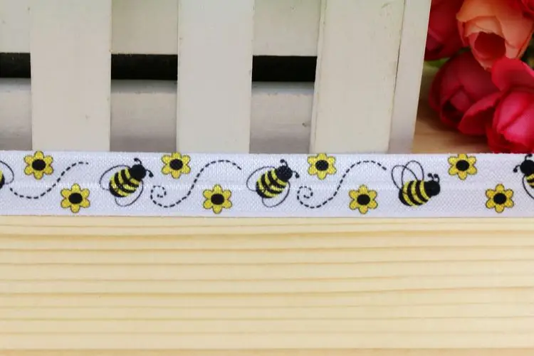 5/8''  Fold Elastic FOE bee printed headband headwear hairband diy decoration wholesale OEM P5133