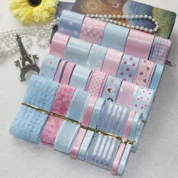 31 Yards/Set---DIY Hair Bow Material Pink & Light Blue Color Mix Ribbon Set