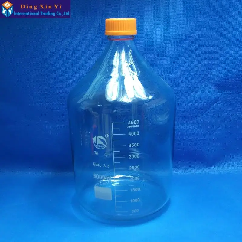 5000ML clear Glass reagent bottle with screw cap thick wall laboratory reagent bottle Free shipping