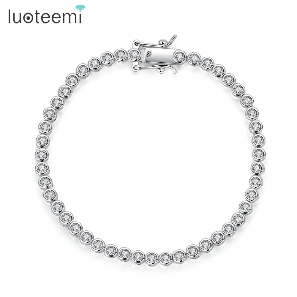 

LUOTEEMI Personalized Design Bead Tennis Bracelet for Women Round CZ Stone Bracelet for Girl Luxury Man Bangle Friendship Gifts