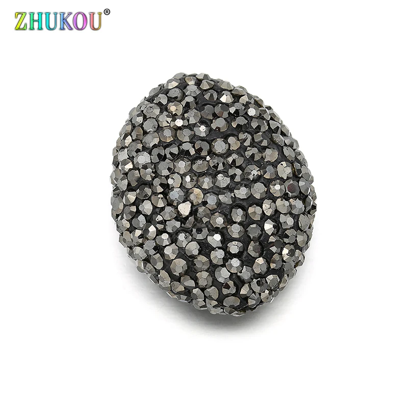 20*25mm Brass Cubic Zirconia Oval Beads for DIY Jewelry Accessories Making, Hole: 1.5mm, VZ176