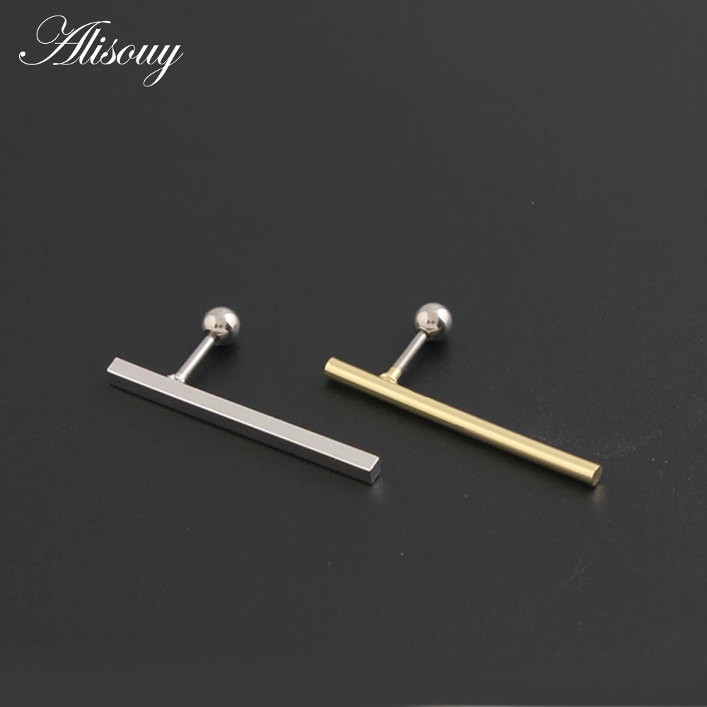 Alisouy 1 pair Simple Square Ear Piercings jewelry Tiny Studs for Lobe Tragus Steel cross 1-Shape Ear Plugs Barbell stud earring