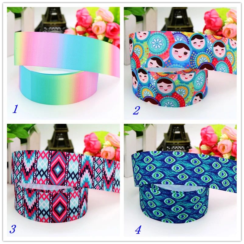 DHK 1.5'' 5yards aztec peacock color printed grosgrain ribbon headwear hair bow diy party decoration wholesale OEM 38mm C1350