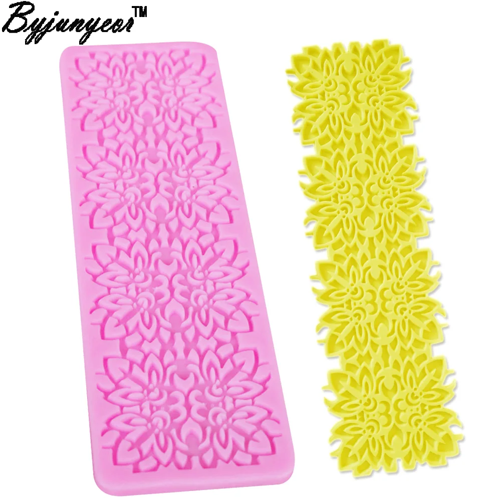 Byjunyeor F1006 flower lace Mat For Cake Border Sugarcraft Gumpaste Cake Decorating Tools