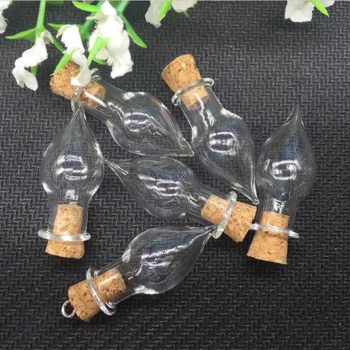 

100pcs transparent Glass Cork Bottles Tear water Drop Jars Vial Wishing Bottle DIY Pendants Charms glass globes jewelry findings