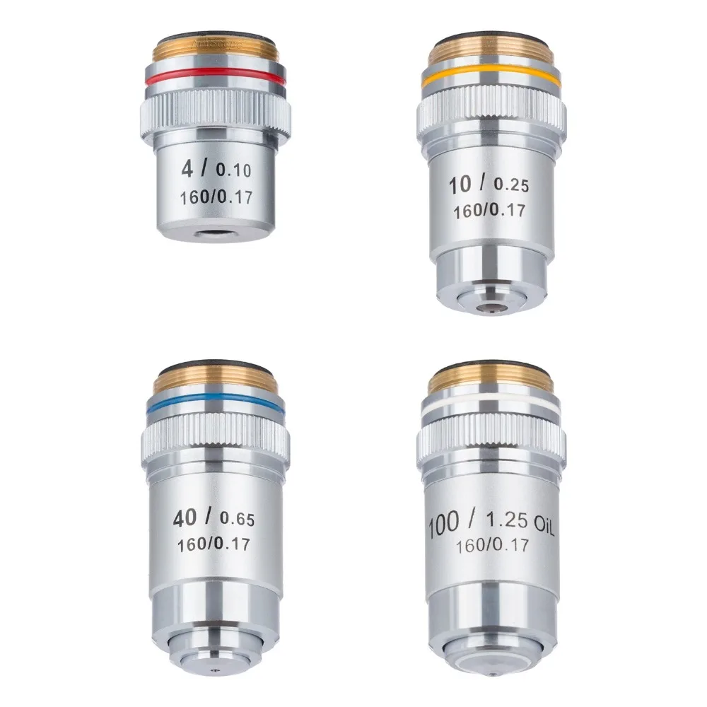 Amescopo Conjunto de Lente Objetiva 4x100x Quatro Lentes Achromáticas