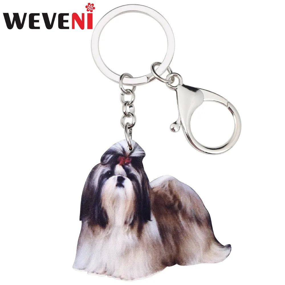 WEVENI Acrylic Original Shih Tzu Dog Key Chains Animal Keychain For Women Girls Female Holder Car Key Charms Kids Gift Drop Ship