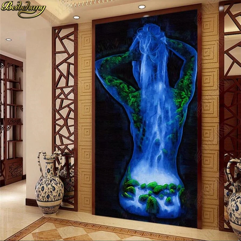 beibehang Custom wallpaper hand-painted creative fluorescent human landscape painting porch aisle background wall 3 wallpaper