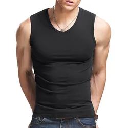 Men's all cotton Solid color seamless underwear clothing close-fitting broad shoulders V/O-neck vest comfortable undershirt