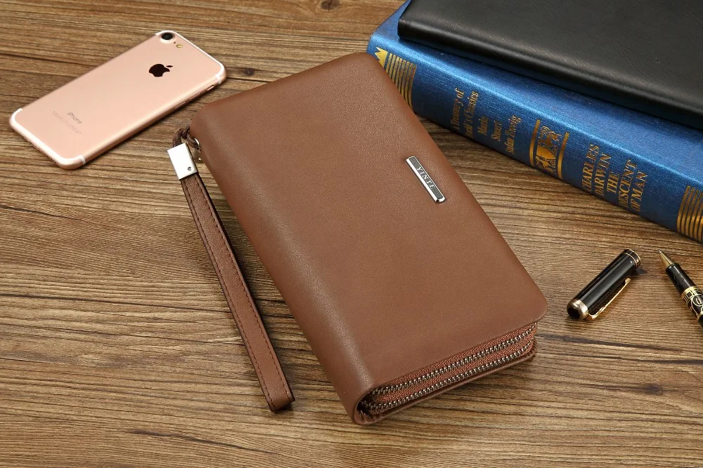 YINTE 2018 Leather Vintage Solid Clutch Bag Phone Cases Brand Mens Wallet Double Zipper Genuine Leather Bag C1611-3A