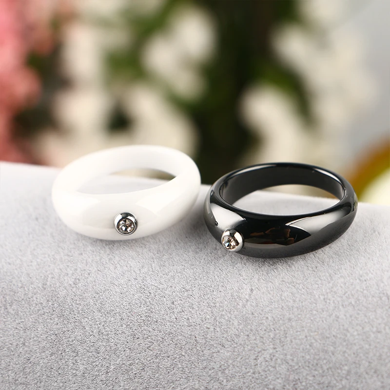 2018 Width Different Women Rings Plus Little Big CZ Crystal 4mm & 7mm Width Alien Shape Ceramic Rings Anniversary Gift Jewelry