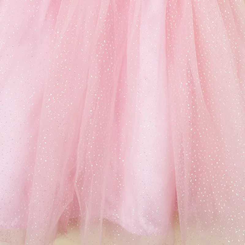 Cute Retail Baby Summer Dress Little Girl Gold Sequin Top with Pink Glitter Tulle Stitching Tutu Dress Kids Party Princess Dress