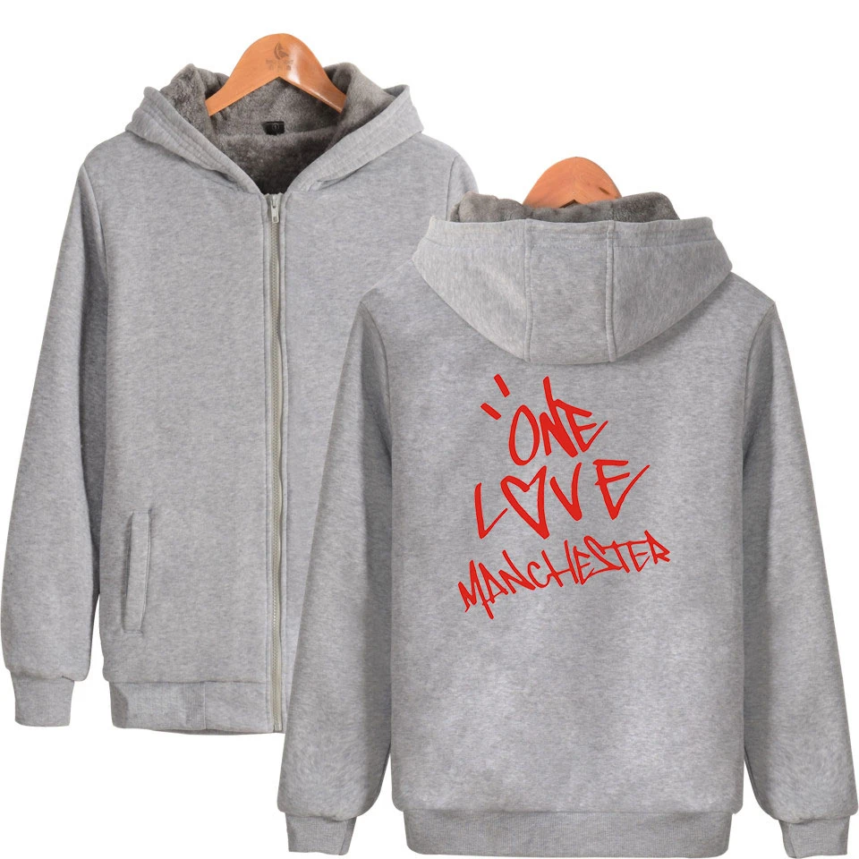 

Winter Fashion Zipper Men Women Hoodies Jacket One Love Manchester Printed Long Sleeve Thicker Fleece Zip Up Hoodie Sweatshirts