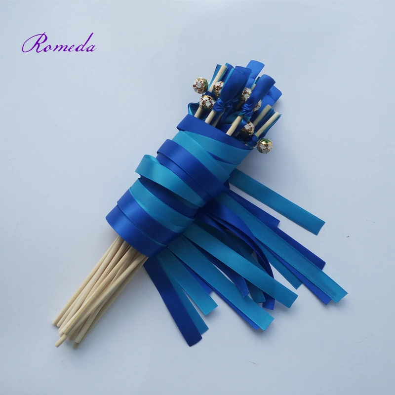 New Style royal light blue stain ribbon wands ceremony wands with colorfull bell for wedding decoration party