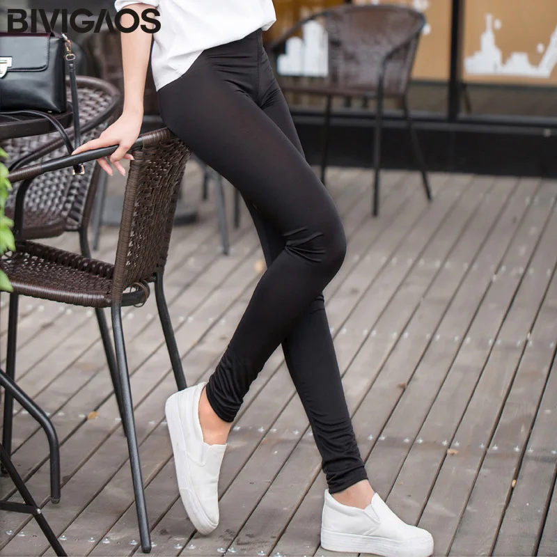 BIVIGAOS Summer Spandex Ice Silk Leggings Thin Slim Skinny Leggings Pants Glossy Legging Fitness Multicolor Stretch Pants Women