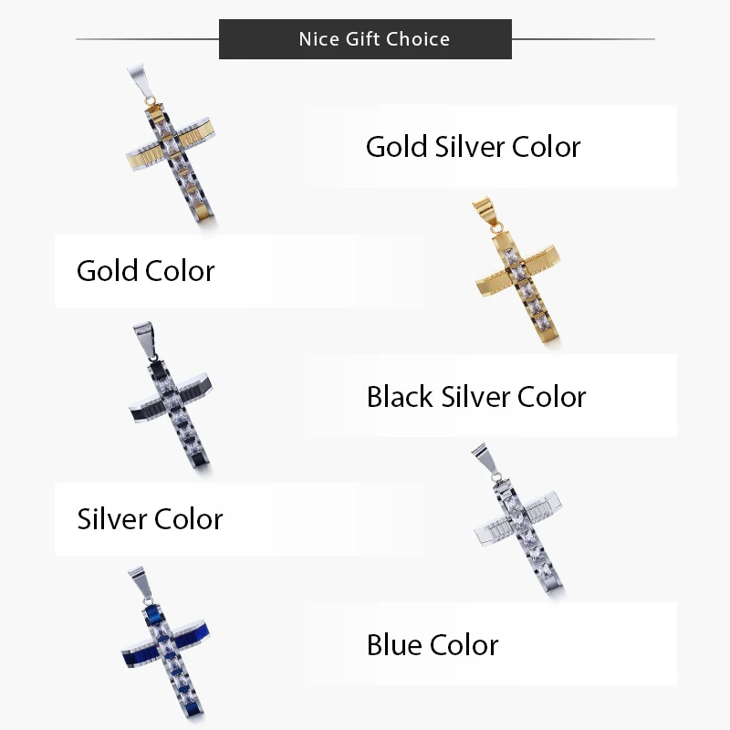 Hip Hop Men\'s Cross Pendant Clear Rhinetones Carved Gold Color Stainless Steel Charms Fashion Punk Gothic Male Jewelry Gifts