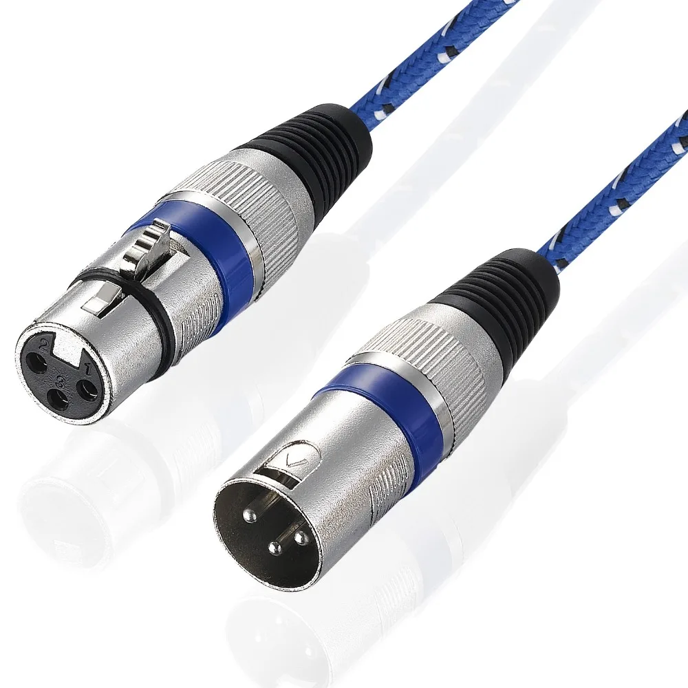 Bochara-cable XLR trenzado de nailon, macho a hembra, M/F, 3 pines, Conector de extensión para mezclador de micrófono, 1m, 1,8 m, 3m, 5m, 10m, 15m,