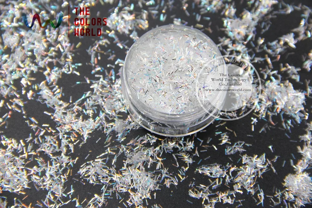 TCY001   Shinning white with silver colors Strip short bar Shape 0.2*3MM size glitter dust for nail Art or other DIY decoration