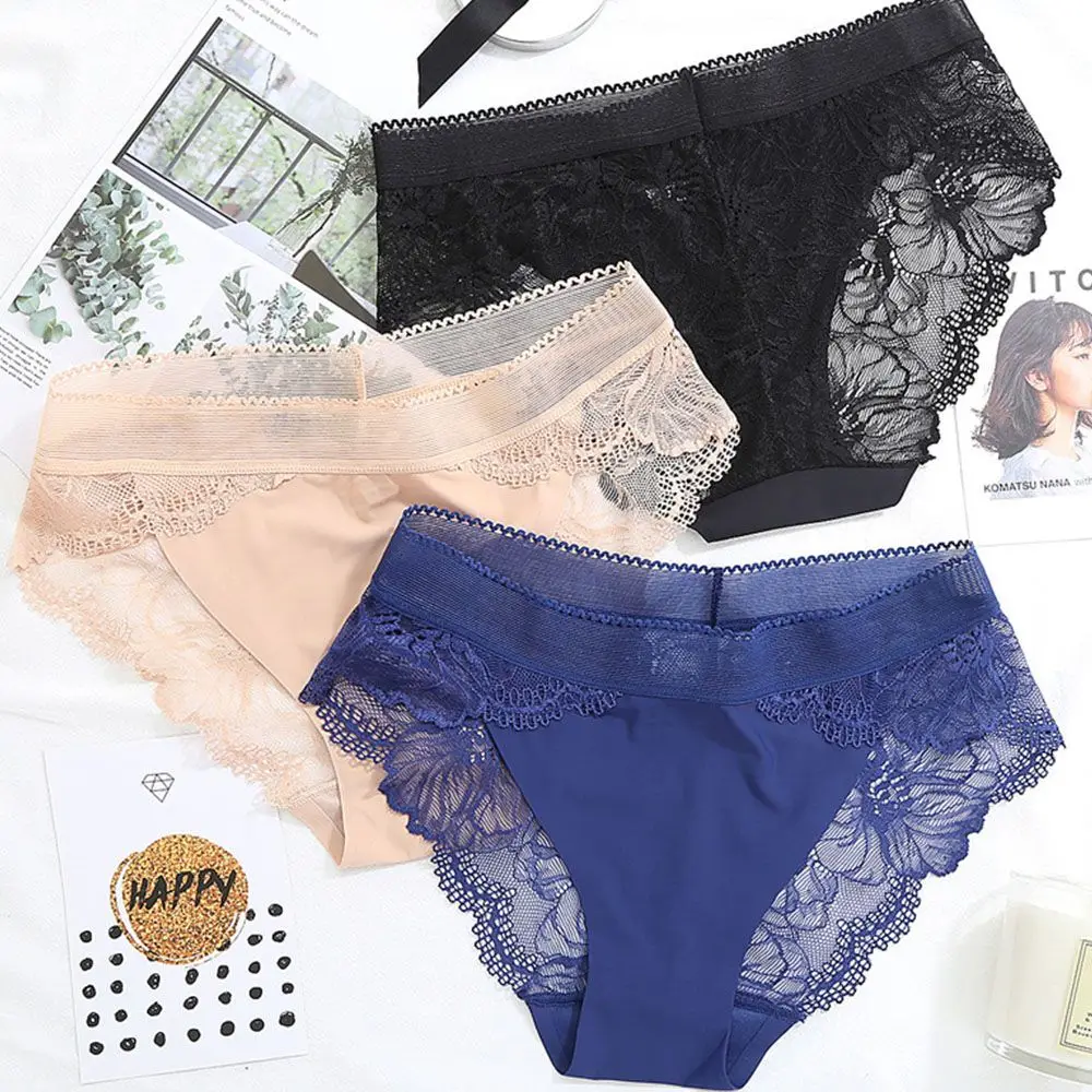 

Plus Size Women's Underpants Female Panties Comfort Intimates Lace Underwear Briefs Ice Silk Hollow Out sexy Lingerie