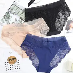 Plus Size Women's Underpants Female Panties Comfort Intimates Lace Underwear Briefs Ice Silk Hollow Out sexy Lingerie