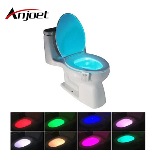 Anjoet Smart PIR Sensor Toilet Seat lamp RGB 8 Colors Changing lighting Sensitive Motion Activated LED Bulb For Bathroom light