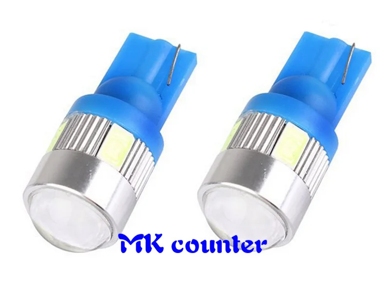 

50pcs High power T10 6SMD 5630 lens LED With lens 6 SMD W5W 194 168 501 Wedge Side Bulb white ice blue red yellow DC12V