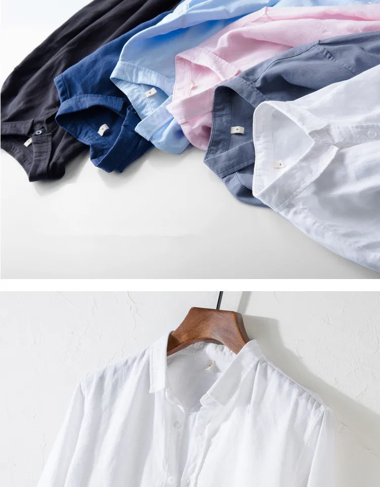 New arrival long-sleeved brand linen shirts men fashion solid blue shirt men casual spring and summer shirt mens tops camisa