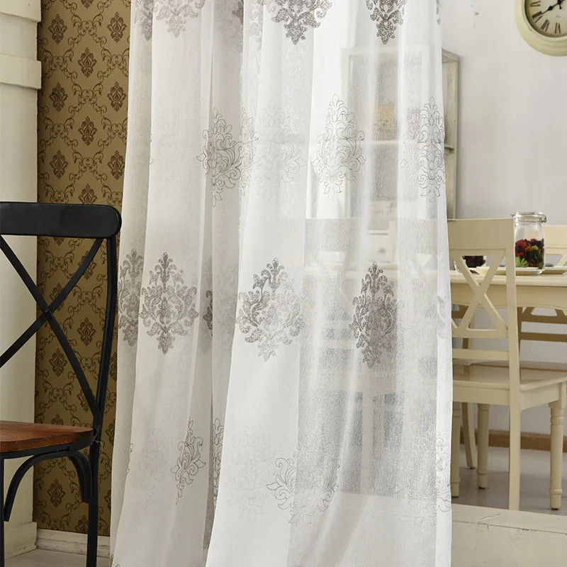 Custom Made Linen Embroidered Curtain Bedroom Window Tulle Gauze Grey Voile Curtains For Living Room Curtain Finished