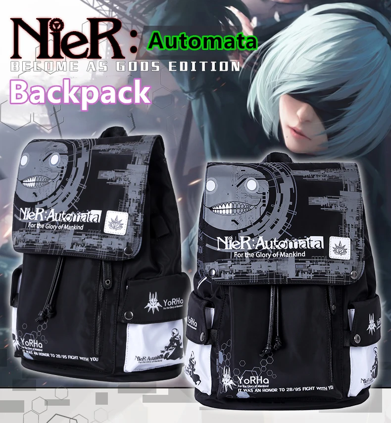 

Game NieR : Automata Backpack YoRHa No.2 Type B 2B 9S Anime Cosplay School Travel Laptop Bag Punk Satchel