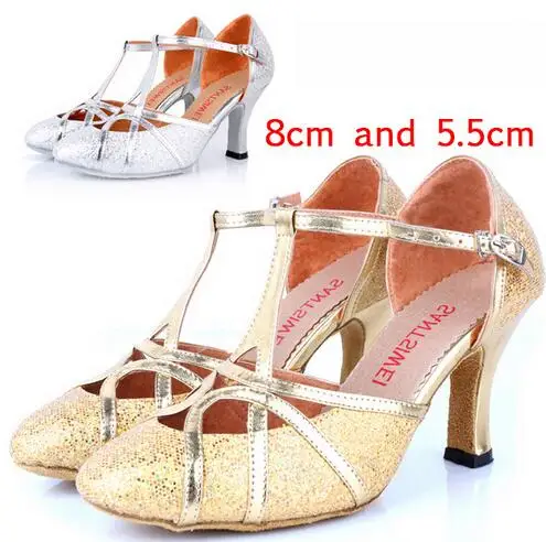 Closed Toe 5cm 8cm Heel Women\'s Silver Gold Shoe High Heeled Latin Ballroom Tango Dance Shoe