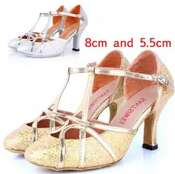 Closed Toe 5cm 8cm Heel Women's Silver Gold Shoe High Heeled Latin Ballroom Tango Dance Shoe