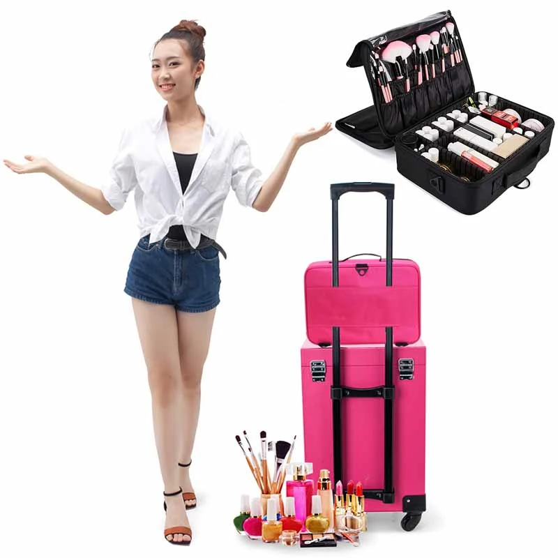 Women\'s Articles Beauty Portable Professional Cosmetics Makeup Organizer Case Storage Bag Travel Box Suitcases Manicure Case