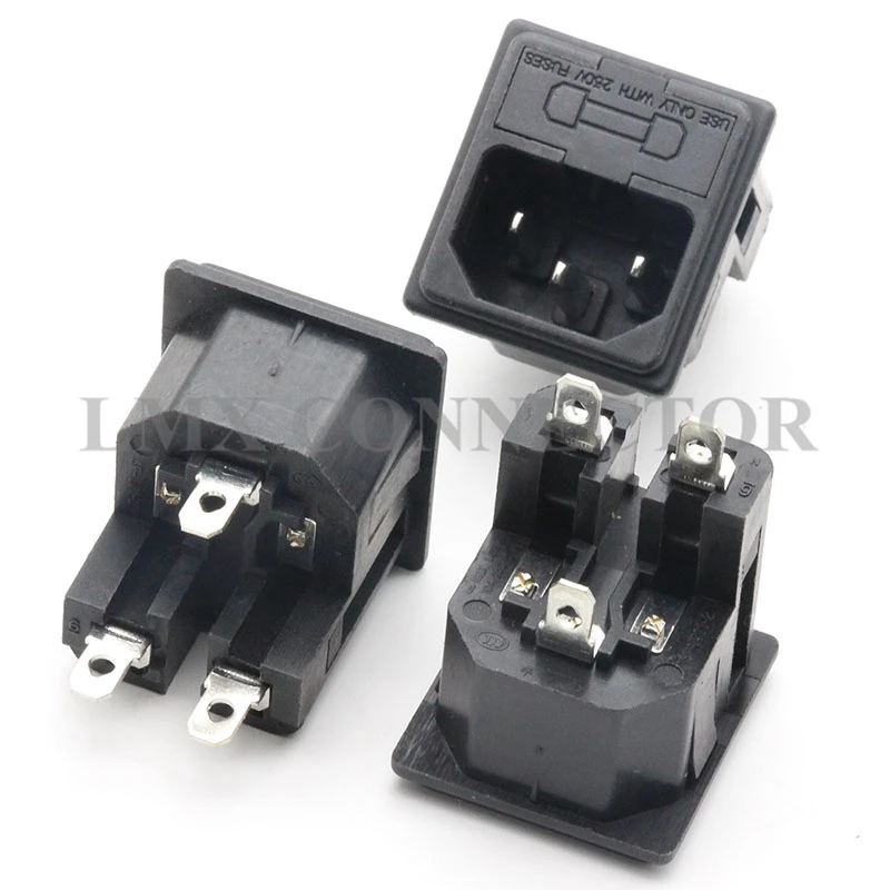 10PCS IEC320 C14 Male Plug 10A 250V Terminal Power Plug Inlet Socket Connector Iron/Copper AC-05A