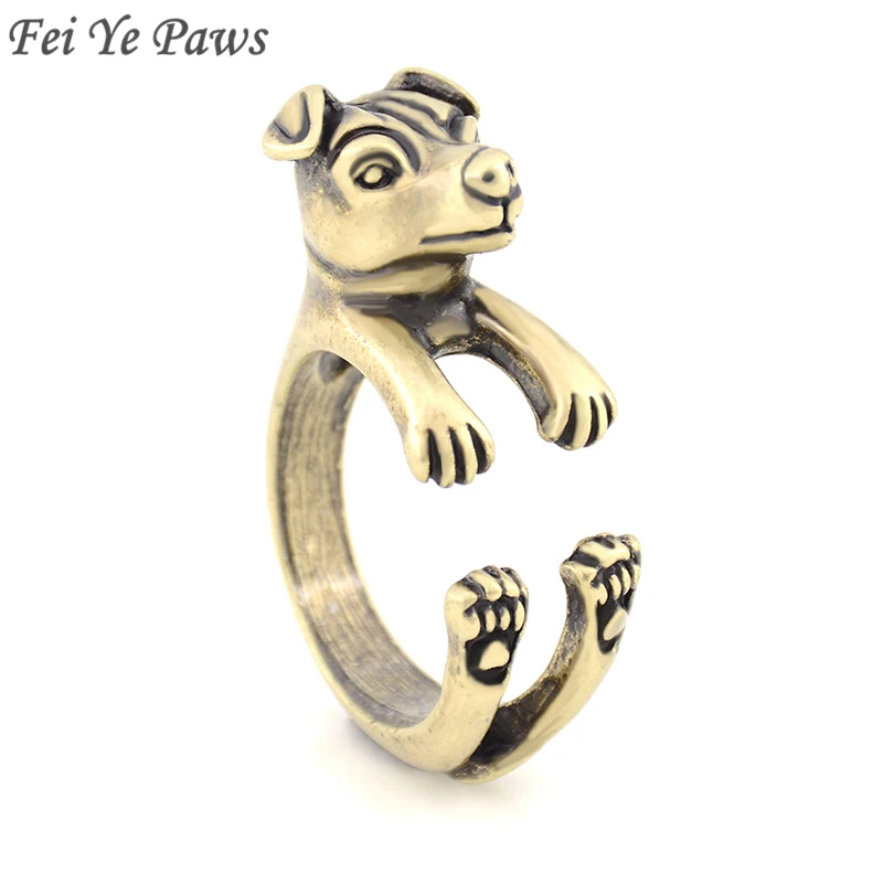 Fei Ye Paws Vintage Jack Russell Ring Anel Boho Black Dog Rat Terrier Rings For Women Men Jewelry Best Friend Jewellery