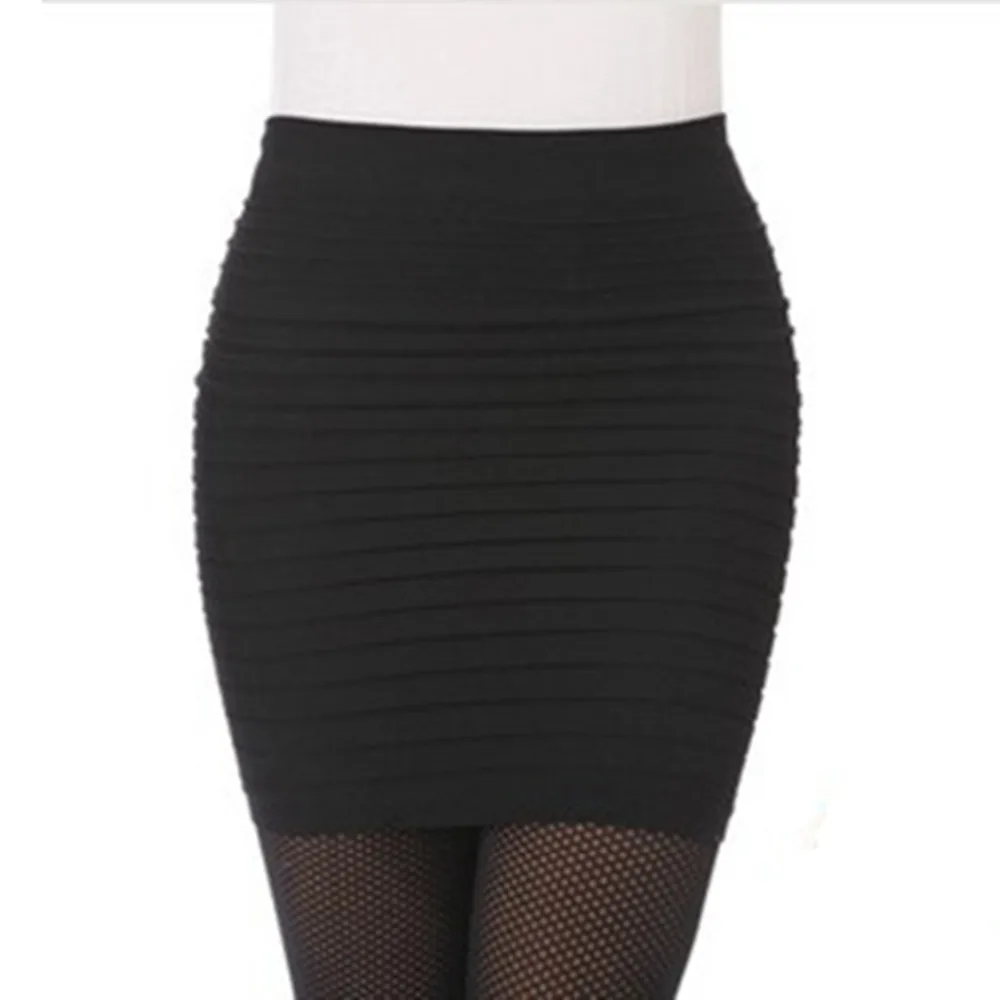 

Summer Elastic Pleated Short Women Skirt High Waist Pencil Skirt Elastic Mini Candy Color Skirts