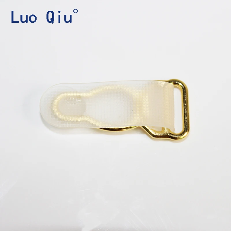 Garter clips metal clip Clothing accessories Sewing Supplies Gold Metal+Transparent PP suspender clips 100 pcs/lot 1.2cm Luo Qiu